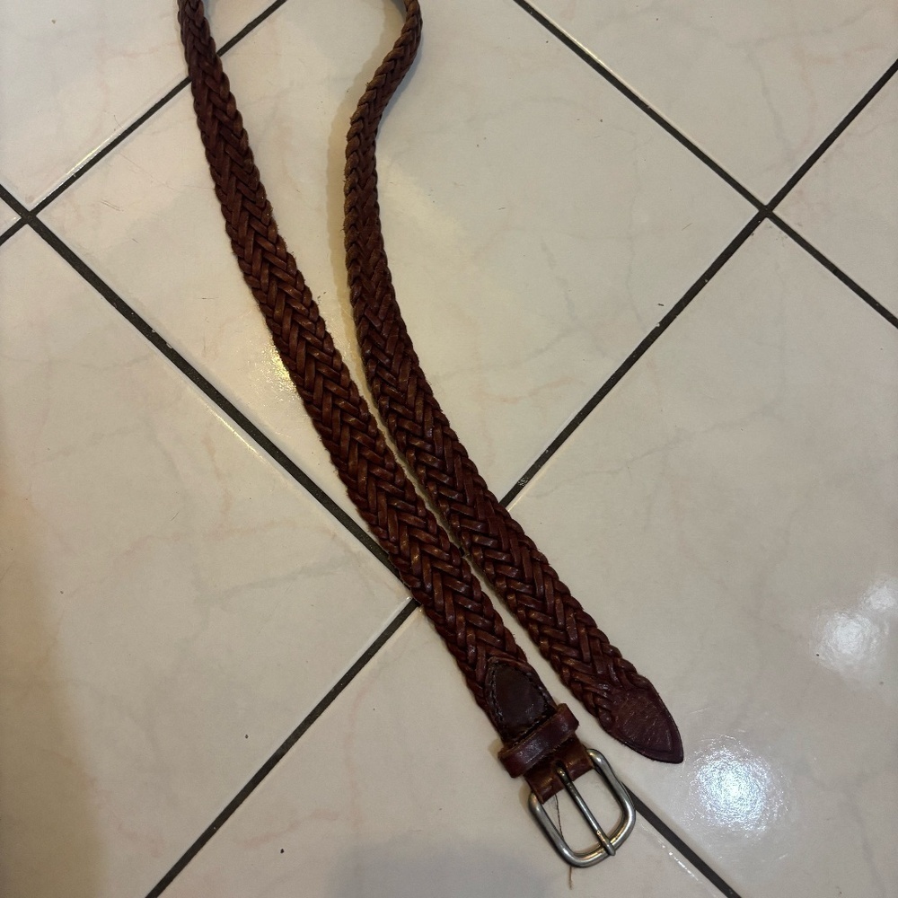 Vintage leather braided belt with silver buckle !